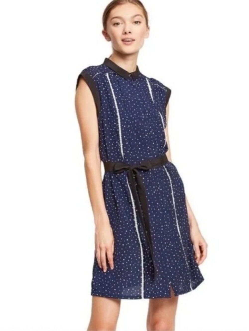 Jason Wu Target Navy and White Polka Dot Midi Dress with Black Trim